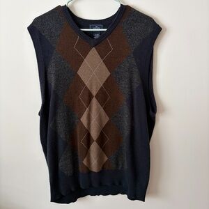 Dockers Men's V-Neck Argyle Sweater Vest - Navy and Brown Vintage